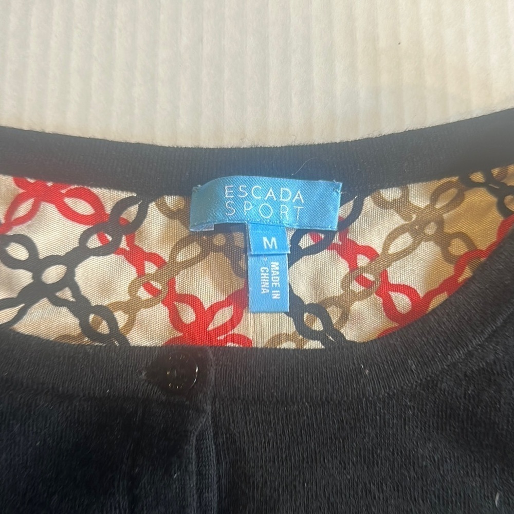 Escada Sport Black Button-Up Cardigan w inside chain design 75% merino wool sz M - Picture 6 of 14
